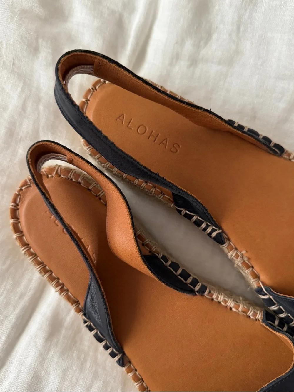 ALOHAS Black Espadrille Slingback Sandals with Tan Insole